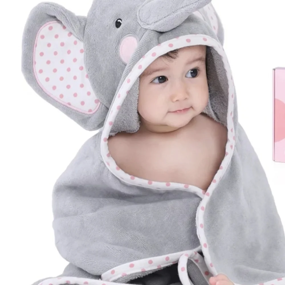 Gray Elephant Hooded Baby Towel